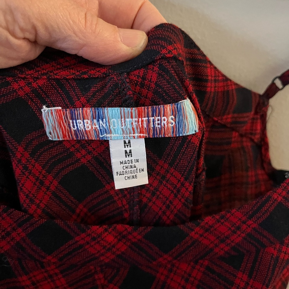 Urban Outfitters Waldorf Red & Black Plaid Pleated Flannel Slip Midi Dress - Picture 4 of 7